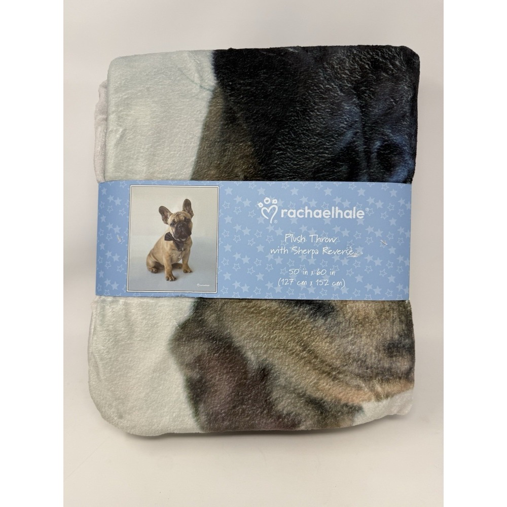 French Bulldog Frenchie Dog  Blanket Lifelike Plus Throw With Sherpa Reverse NWT